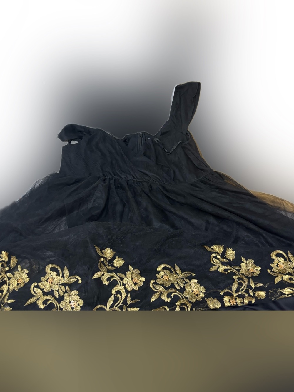 Black Dress with Gold Floral Embroidery